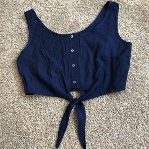 NWOT Navy Blue Button Up Tie Cropped Tank Top